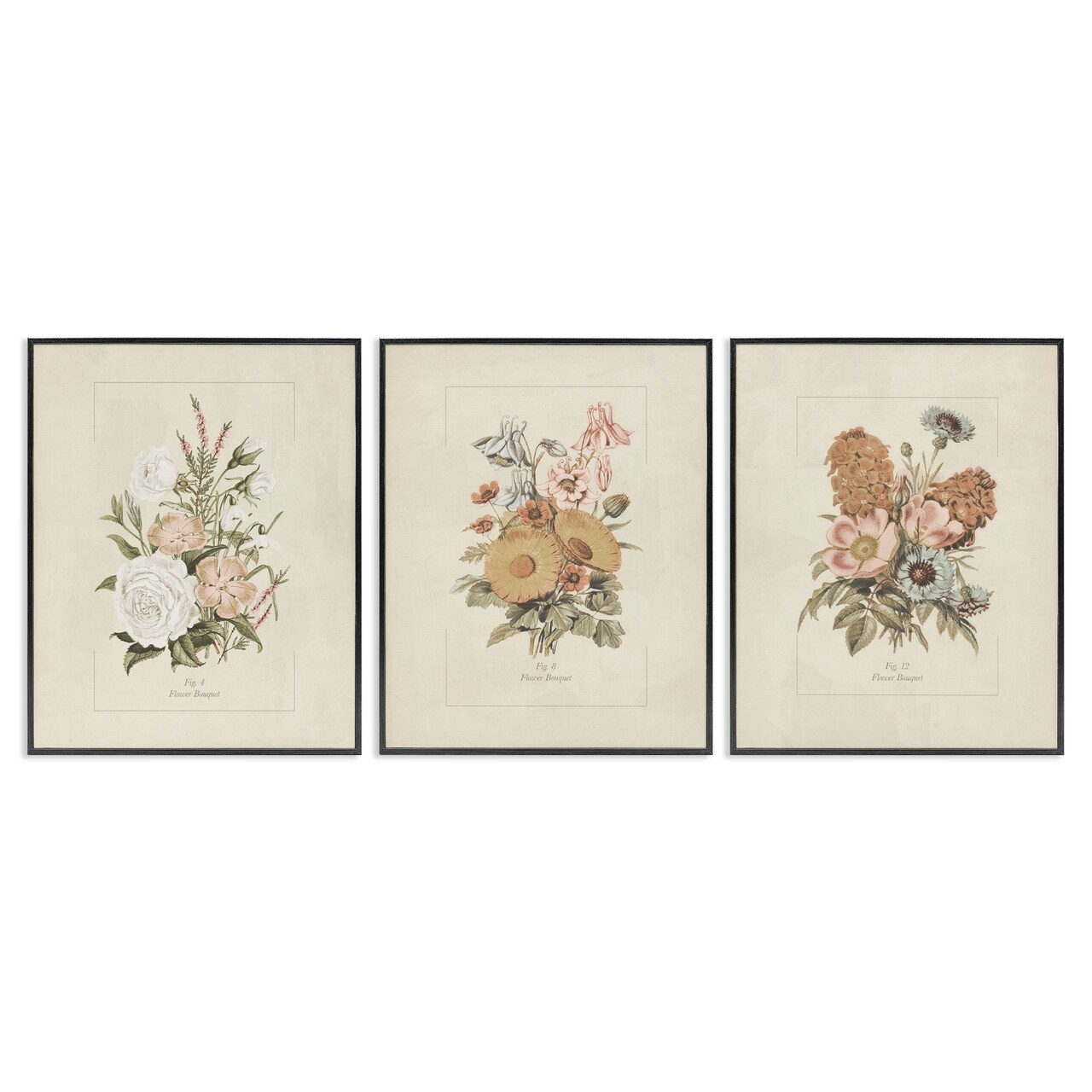 Stupell Industries Neutral Bouquet Studies 3pc Framed Giclee Set, design by Dan Meneely